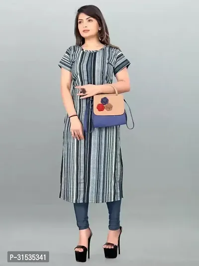 Attractive Blue Striped Crepe Kurta For Women-thumb0