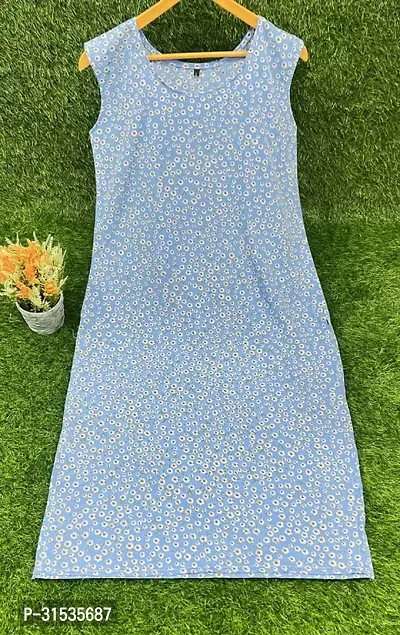 Attractive Blue Printed Crepe Kurta For Women