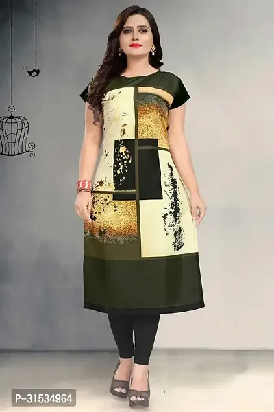 Attractive Green Printed Crepe Kurta For Women-thumb0