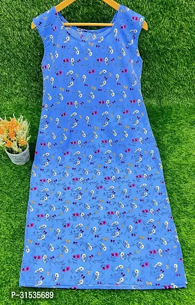 Attractive Blue Printed Crepe Kurta For Women