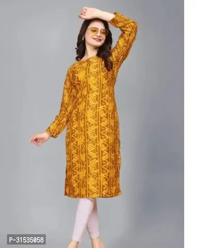 Attractive Yellow Printed Crepe Kurta For Women