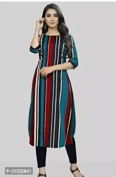 Attractive Blue Striped Crepe Kurta For Women-thumb0