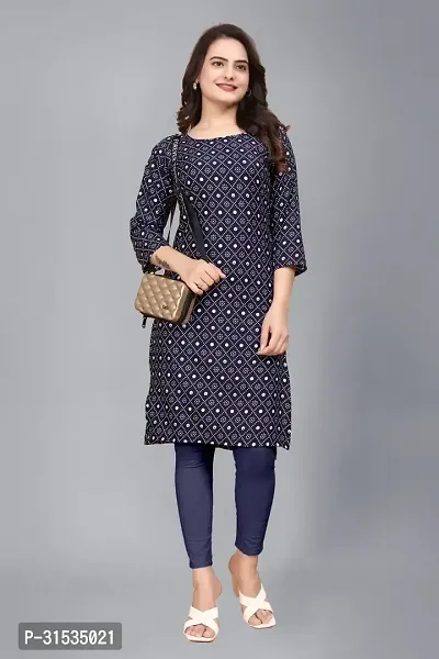 Attractive Blue Printed Crepe Kurta For Women-thumb0