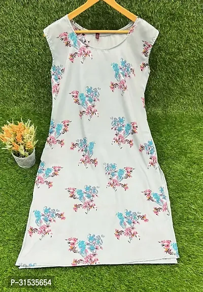 Attractive White Printed Crepe Kurta For Women