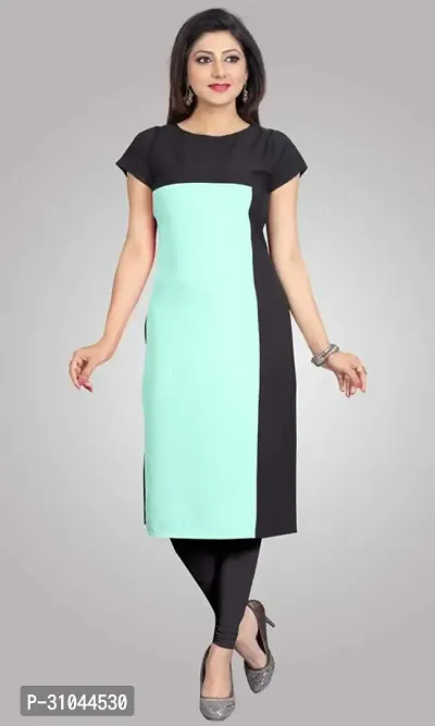 Stylish Multicoloured Crepe Colourblocked Straight Stitched Kurta For Women-thumb0