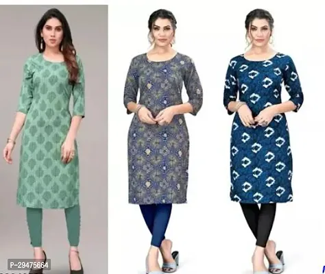 Stylish Multicoloured Crepe Printed Straight Stitched Kurta For Women Pack Of 3