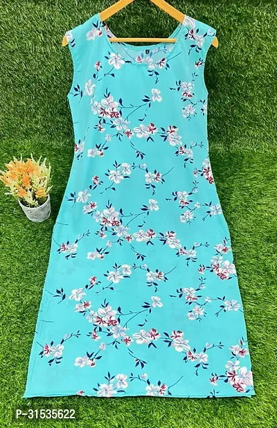 Attractive Turquoise Printed Crepe Kurta For Women