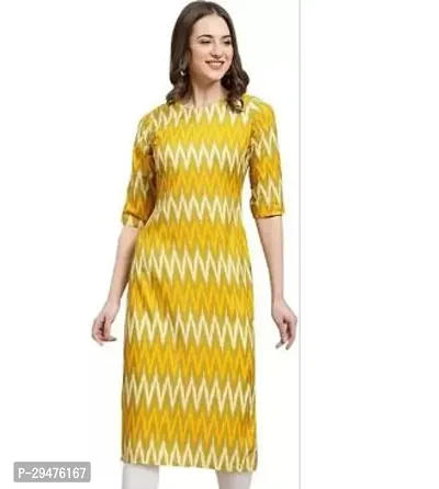 Stylish Yellow Crepe Printed Straight Stitched Kurta For Women-thumb0