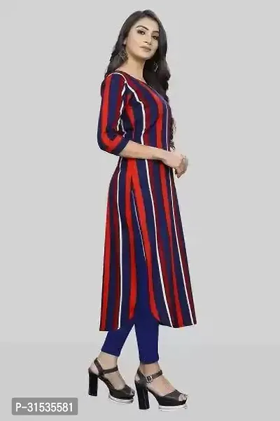 Attractive Multicoloured Striped Crepe Kurta For Women-thumb0