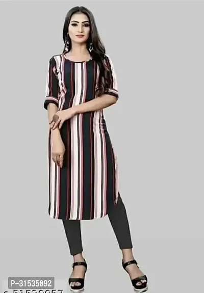 Attractive Multicoloured Striped Crepe Kurta For Women-thumb0