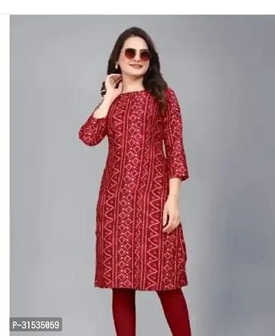 Attractive Red Printed Crepe Kurta For Women