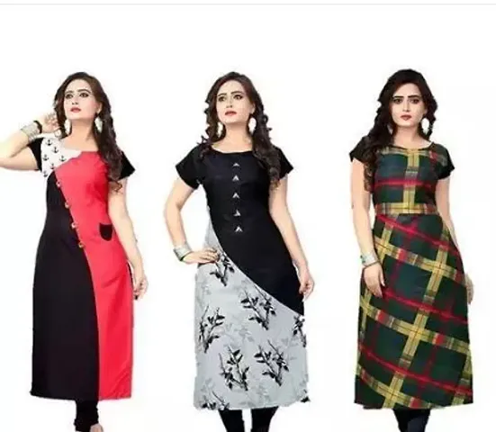 Stylish Women Crepe Casual Kurta Pack of 3