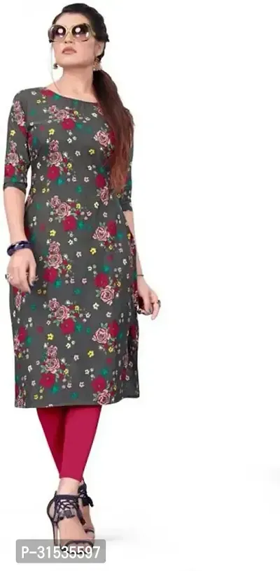 Attractive Grey Printed Crepe Kurta For Women