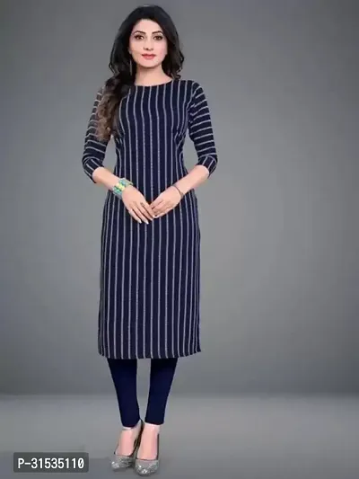 Attractive Blue Striped Crepe Kurta For Women