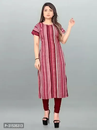 Attractive Red Striped Crepe Kurta For Women