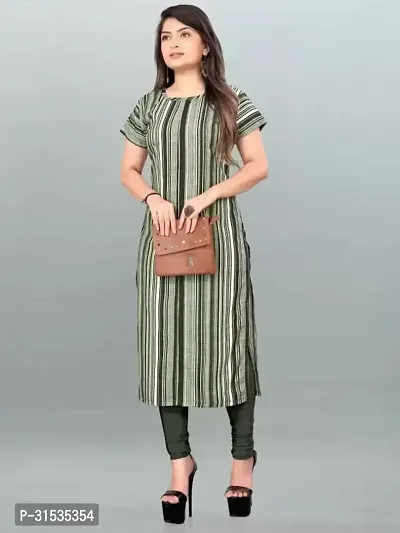 Attractive Green Striped Crepe Kurta For Women