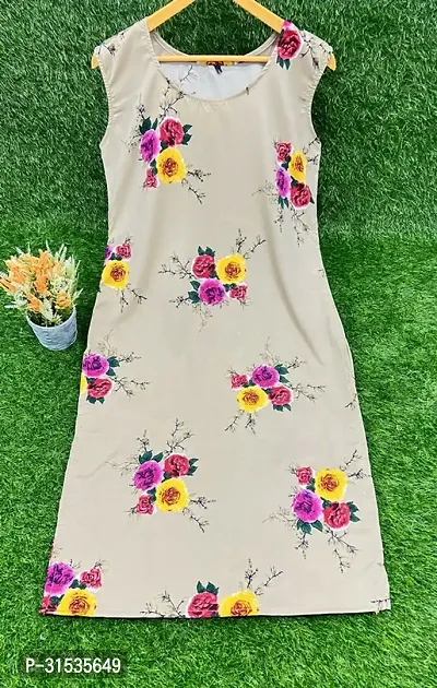 Attractive Beige Printed Crepe Kurta For Women