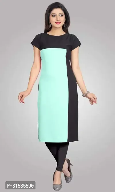 Attractive Turquoise Colourblocked Crepe Kurta For Women-thumb0