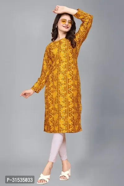 Attractive Yellow Printed Crepe Kurta For Women