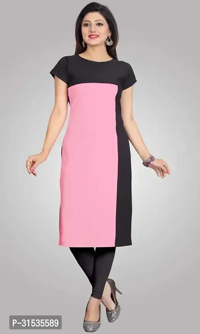 Attractive Pink Colourblocked Crepe Kurta For Women-thumb0