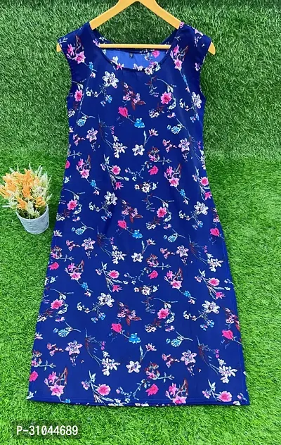 Stylish Blue Crepe Floral Print Straight Stitched Kurta For Women