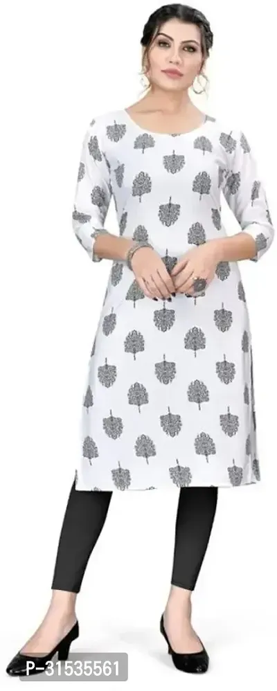 Attractive White Printed Crepe Kurta For Women-thumb0