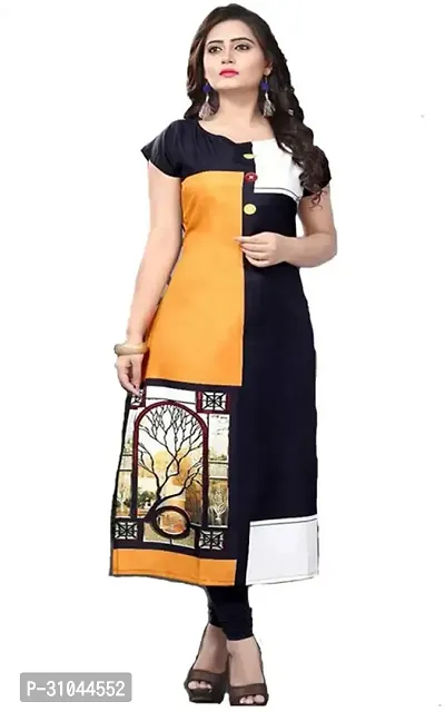 Stylish Multicoloured Crepe Printed Straight Stitched Kurta For Women-thumb0