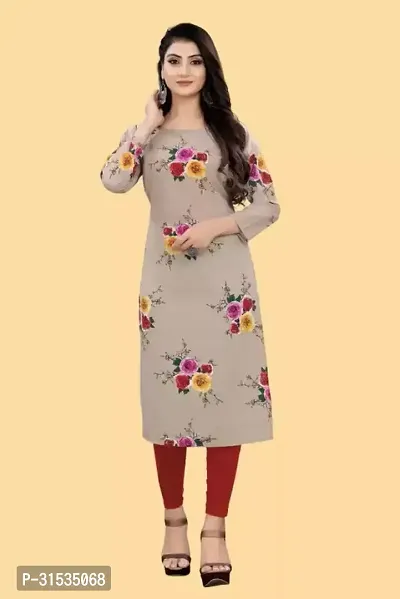 Attractive Beige Printed Crepe Kurta For Women