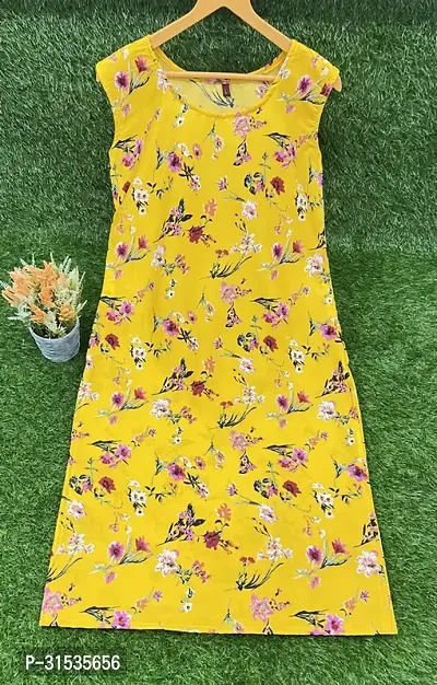 Attractive Yellow Printed Crepe Kurta For Women-thumb0