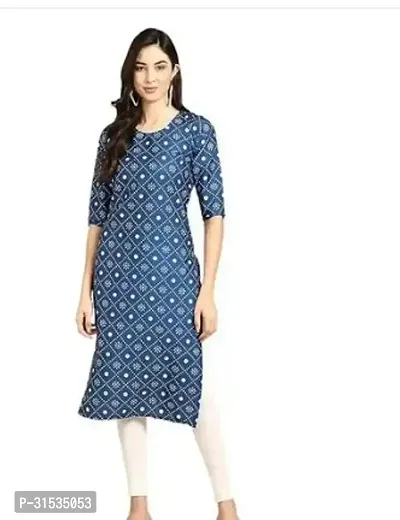 Attractive Blue Printed Crepe Kurta For Women