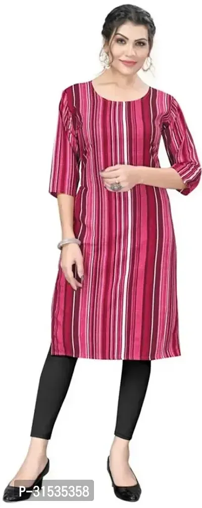 Attractive Pink Striped Crepe Kurta For Women-thumb0