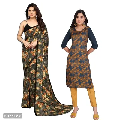 SmittenSmit Georgette Saree and Crepe Kurti size (M) Combo (Pack of 2)