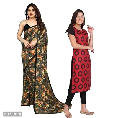 SmittenSmit Georgette Saree and Crepe Kurti size (M) Combo (Pack of 2)