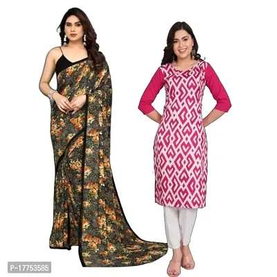 SmittenSmit Georgette Saree and Crepe Kurti size (XXL) Combo (Pack of 2)