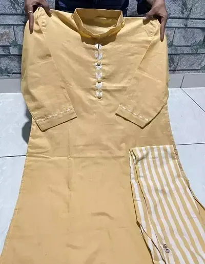 Trendy Straight Striped Khadi Cotton Kurta Bottom Set