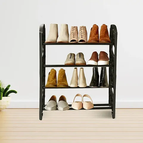 Arovemic Shoe Rack 4 Layer Plastic Shoe Rack | Shoe Rack | Plastic Shoe Rack, Black