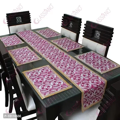 Glassiano PVC Printed Table Mat with Table Runner for Dining Table 6 Seater, Multicolor (1 Table Runner and 6 Mats) SA55