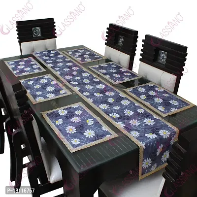 Glassiano PVC Printed Table Mat with Table Runner for Dining Table 6 Seater, Multicolor (1 Table Runner and 6 Mats) SA10