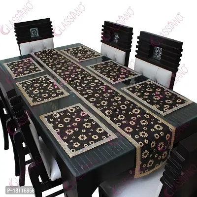 Glassiano PVC Printed Table Mat with Table Runner for Dining Table 6 Seater, Multicolor (1 Table Runner and 6 Mats) SA35