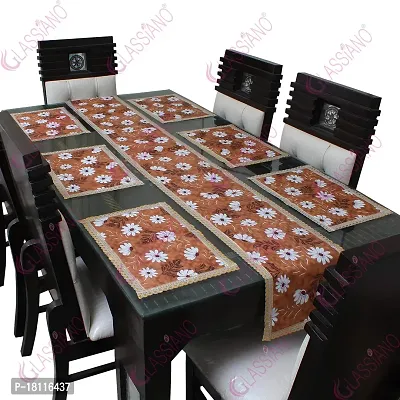 Glassiano PVC Printed Table Mat with Table Runner for Dining Table 6 Seater, Multicolor (1 Table Runner and 6 Mats) SA49