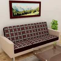 Terry Polycotton Printed Sofa Seat Protector | Flexible | Stretchable | Elastic | Sofa Cover | Sofa Protector Three Seater | Color- Brown  White (Size: 23 inch X 23 inch) Pack of 6-thumb1