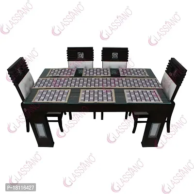 Glassiano PVC Printed Table Mat with Table Runner for Dining Table 6 Seater, Multicolor (1 Table Runner and 6 Mats) SA41