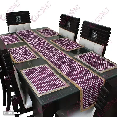 Glassiano PVC Printed Table Mat with Table Runner for Dining Table 6 Seater, Multicolor (1 Table Runner and 6 Mats) SA46