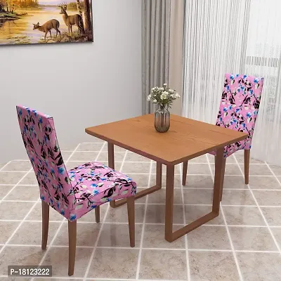 Glassiano Polyester Spandex Removable Adjustable Washable Short Dining Chair Cover for 2 Chairs | Elastic Stretchable Seat Protector Slipcover for 2 Chairs (Print 12) (Pack of 2)