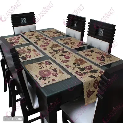 Glassiano PVC Printed Table Mat with Table Runner for Dining Table 6 Seater, Multicolor (1 Table Runner and 6 Mats) SA03