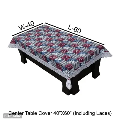 Glassiano Printed Waterproof Centre Table Cover with White Border Lace Size 40x60 Inch, S25-thumb2