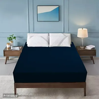 Glassiano Luxury Being Terry Cloth Fitted Mattress Protector Single Bed | Waterproof Ultra Soft Mattress Cover | Hypoallergenic Bed Cover 72X80 inch (NAVY BLUE)-thumb0
