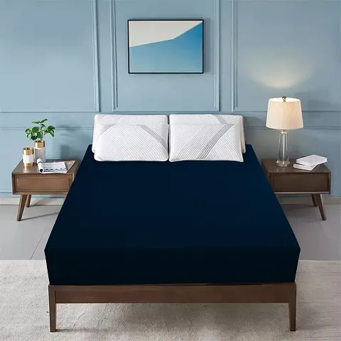 Glassiano Luxury Being Terry Cloth Fitted Mattress Protector Single Bed | Waterproof Ultra Soft Mattress Cover | Hypoallergenic Bed Cover 72X80 inch (NAVY BLUE)