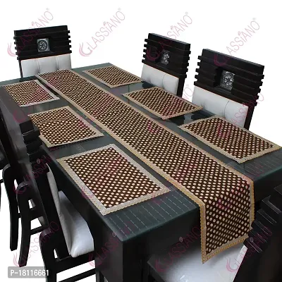 Glassiano PVC Printed Table Mat with Table Runner for Dining Table 6 Seater, Multicolor (1 Table Runner and 6 Mats) SA51