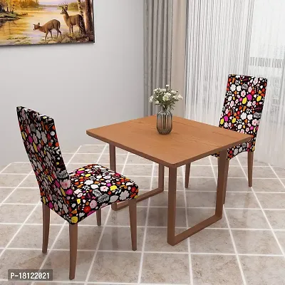 Glassiano Polyester Spandex Removable Adjustable Washable Short Dining Chair Cover for 2 Chairs | Elastic Stretchable Seat Protector Slipcover for 2 Chairs (Print 4) (Pack of 2)